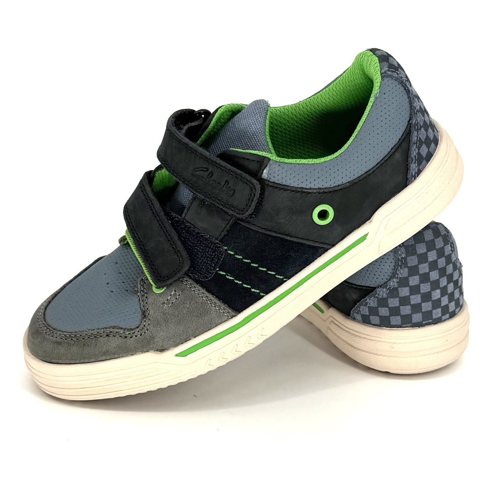 Clarks Chad Skate Boys Junior Kids Blue Green SZ 1.5 Hoop & Loop RARE Color!